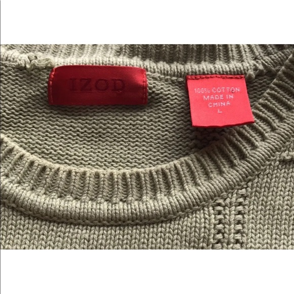 Izod Men Long Sleeve Crew Neck Sweater Window Pane L Olive Green Cotton - Picture 3 of 15